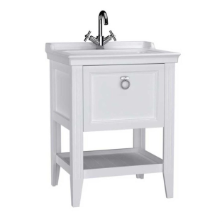 VitrA Valarte Lavabo Dolabı 65 cm Çekmeceli Etajerli Lavabolu Tek Armatür Delikli Mat Beyaz 62177